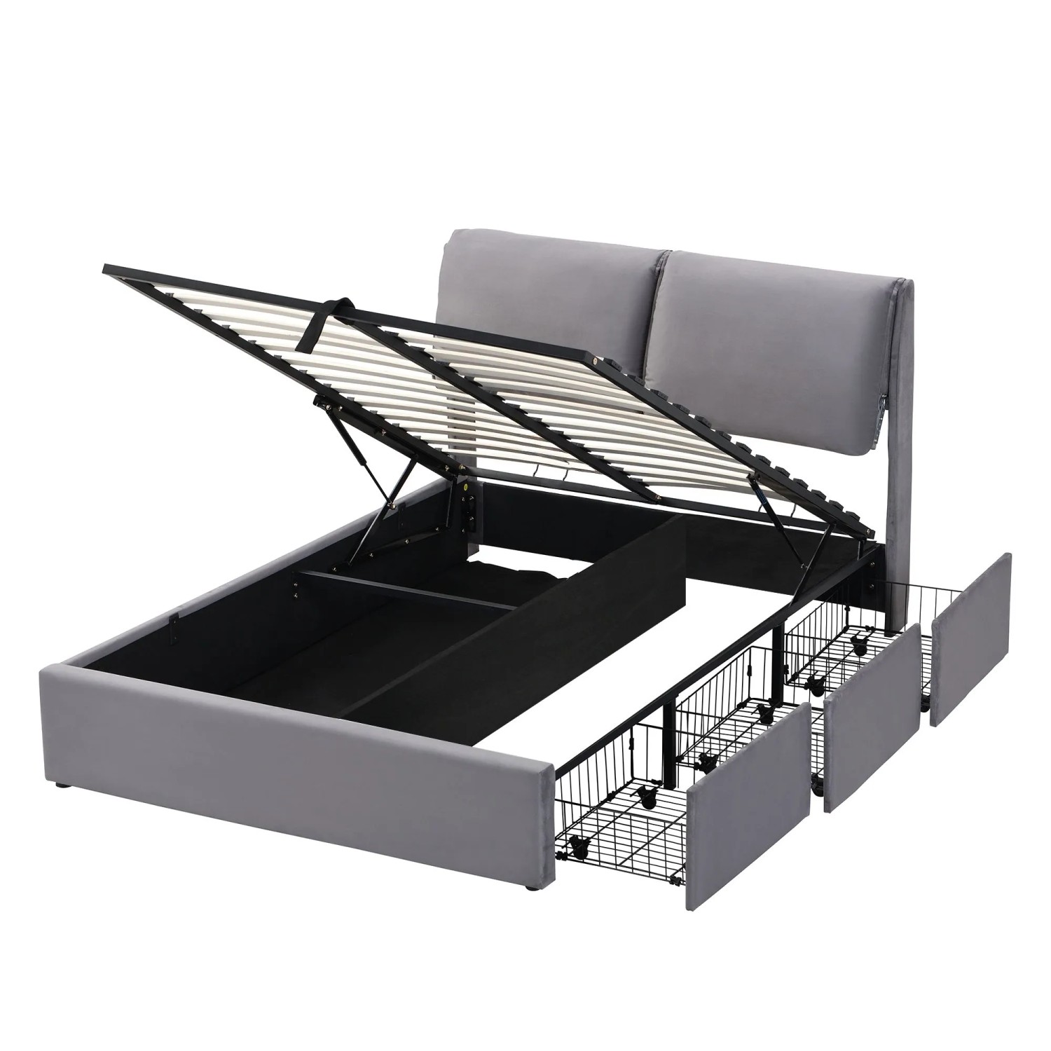 okwish Polsterbett 140x190cm mit 3 Schubladen Schlafzimmer Grau ohne Matratze