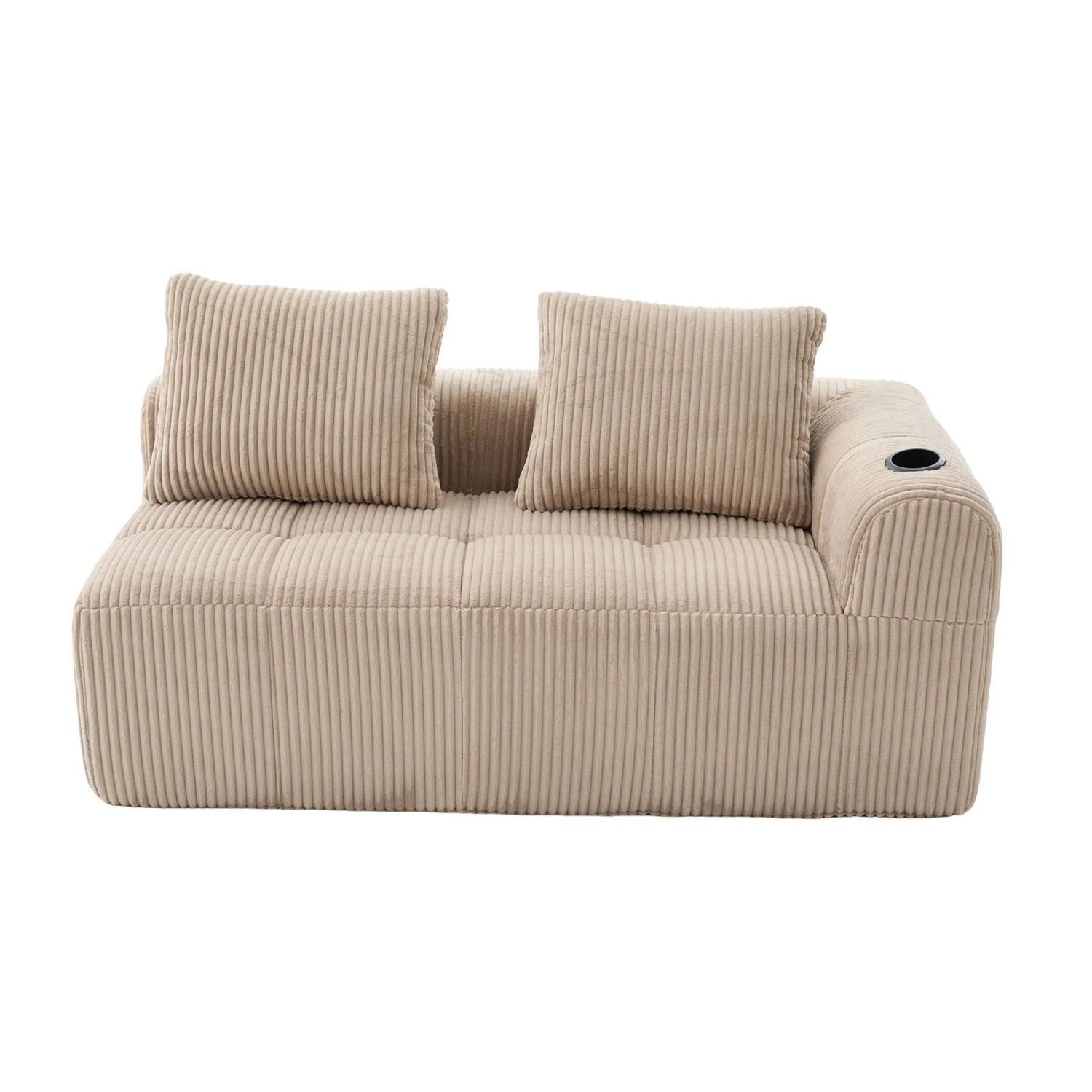PXloue Sofa 2-Sitzer-Sofa Cord Liegesessel ohne Montage mit Getränkehalter und Seitentasche Khaki