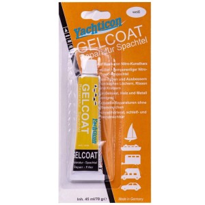 Yachticon Gelcoat Reparaturspachtel weiß 70g in Tube mit Spachtel für Kunststoff, Holz, Metall und Boote.