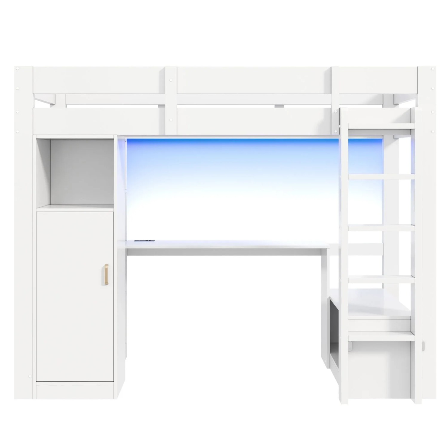 Merax Hochbett 90x200 cm Mit Kleiderschrank Regalen Schreibtisch USB LED Weiß