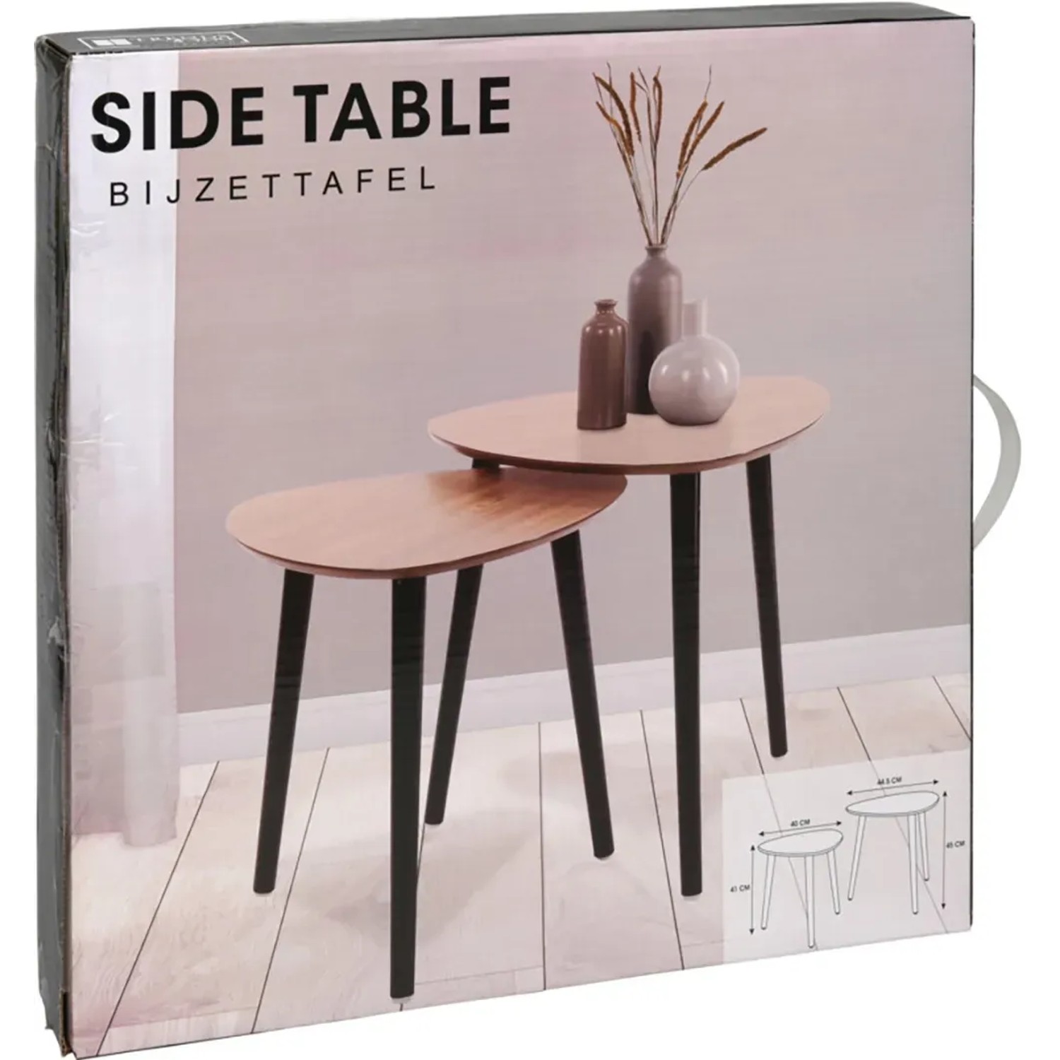 Holz-Beistelltisch 2er Set in Natur, bestehend aus zwei Tischen unterschiedlicher Größe.