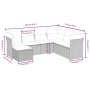 vidaXL Garten-Sofagarnitur, 7-teilig, schwarz, Poly Rattan, mit Maßangaben.