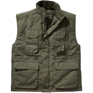 Olivgrüne Scheibler Workwear Weste Forest 8238 in Größe XXXL mit Cordbesatz und vielen Taschen.