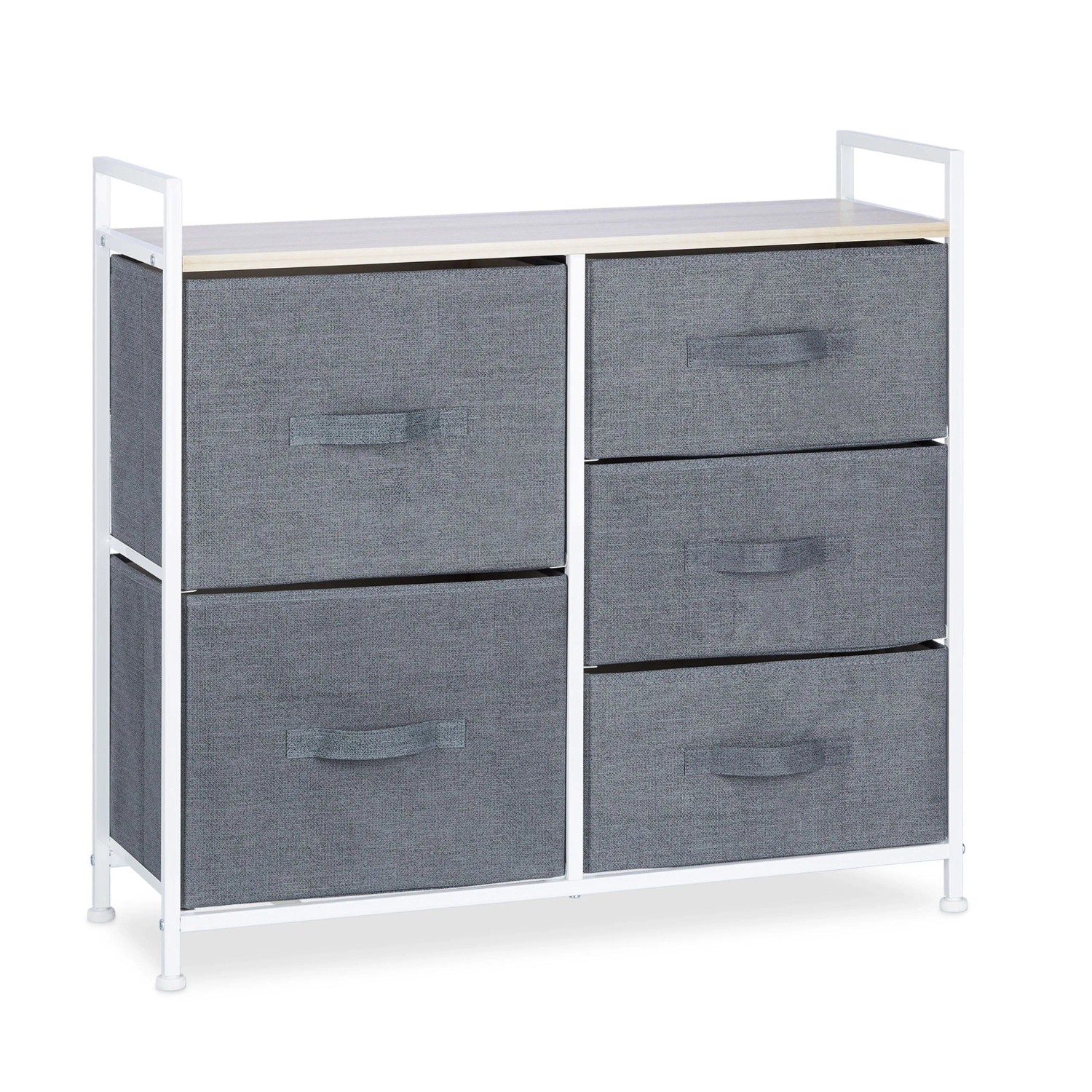 Relaxdays Regalsystem Stahl Stoff MDF Grau mit 5 Schubfächern 77,5 cm x 83 cm x 29 cm 9 kg