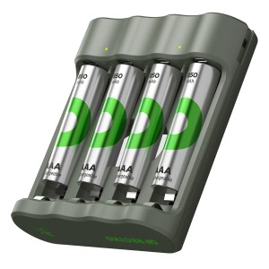 GP Akku-Ladegerät B441 mit 4 AAA-Akkus 850 mAh im Ladegerät.