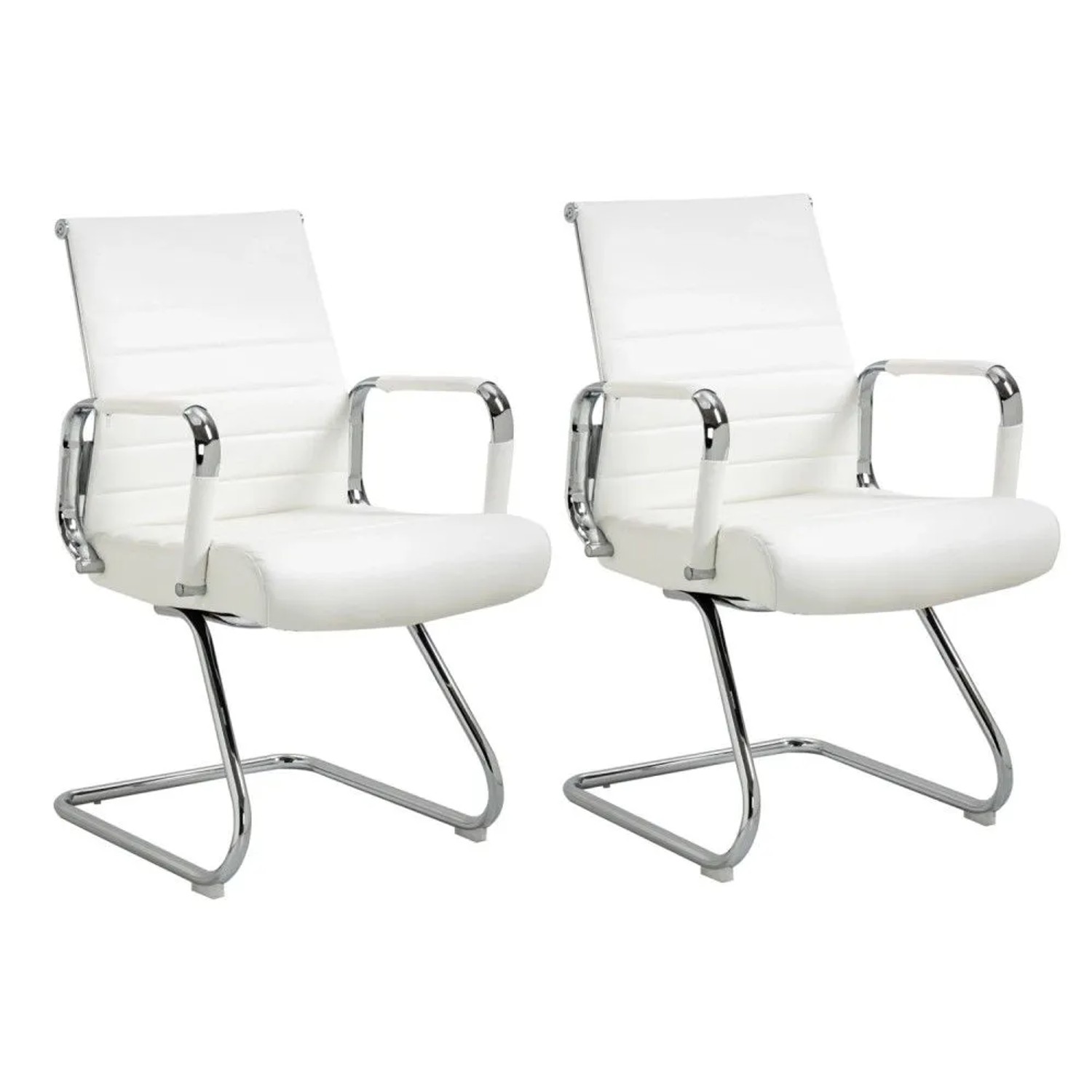 Svita Office Comfort 2er Set Besucherstuhl Freischwinger Mit Armlehne LB Kunstleder Weiß