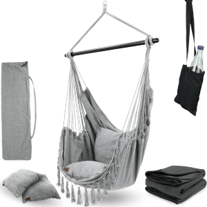 deluxe4home Hängesessel Set mit Kissen, Decke und Tasche. Bequemer Schwebesessel für entspannte Stunden.