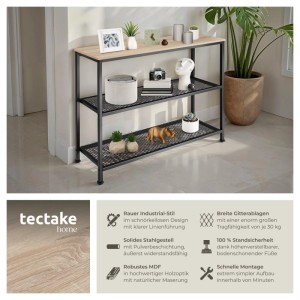 Tectake Konsolentisch Bristol Industrial Style Holz und Stahl  100 x 30 x 81 cm Industrial Holz Hell  Eiche Sonoma