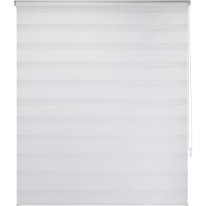Weißes Vario-Rollo Sedano, 100x150 cm, mit transparenten und blickdichten Streifen.