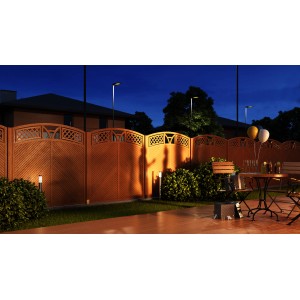 Sichtschutzzaun Toulon in Teak, 180/135x90cm, mit dekorativem Gitter und Leimholzstreifen.