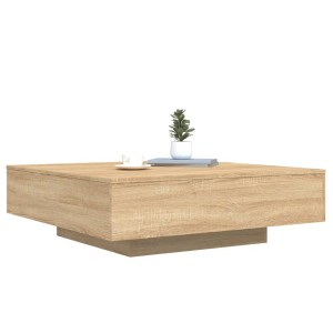 Quadratischer Couchtisch Sonoma-Eiche (100x100 cm) aus Holzwerkstoff. Wohnzimmertisch mit Ablage.