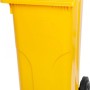 Gelbe PROREGAL Mülltonne, 120 Liter, aus HDPE-Kunststoff mit Rädern.