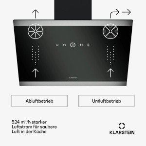 Klarstein FlashLine Dunstabzugshaube A++ 524m³/h 3 Stufen Touch LED Abluft/Umluft 100W Schwarz