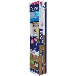 Bona Premium Spray Mop für geölte Holzböden im Karton. Reinigungsgerät mit Sprühfunktion und Reinigungsmittel.