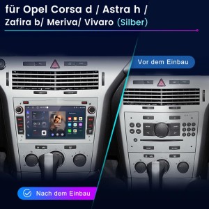 Junsun Autoradio für Opel Corsa/Zafira B, silberfarben, Vorher-Nachher-Vergleich.