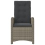 Verstellbarer Gartensessel, 2er-Set, grau, Poly Rattan mit dunklen Kissen.