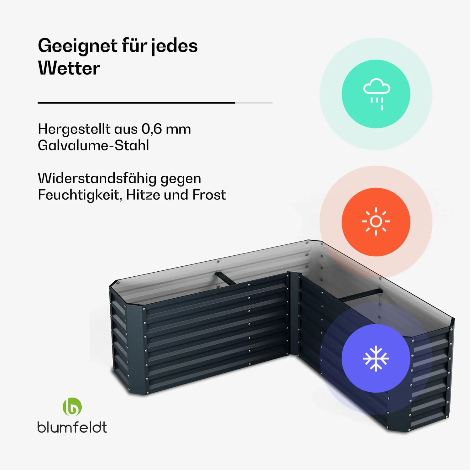 Anthrazitfarbenes Blumfeldt High Grow L-Hochbeet aus Stahl, wetterfest und robust.