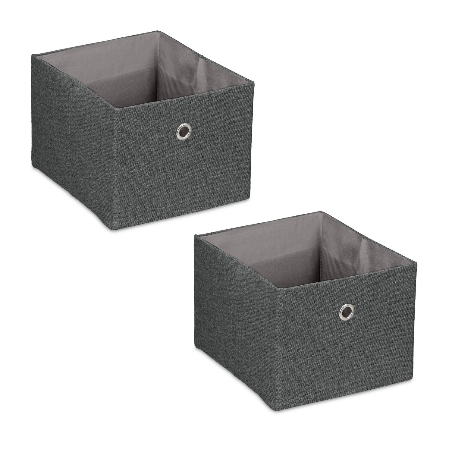 Relaxdays Aufbewahrungsbox 2er Set Stoff Dunkelgrau Faltbar 16 cm x 20,5 cm x 25 cm 300 g