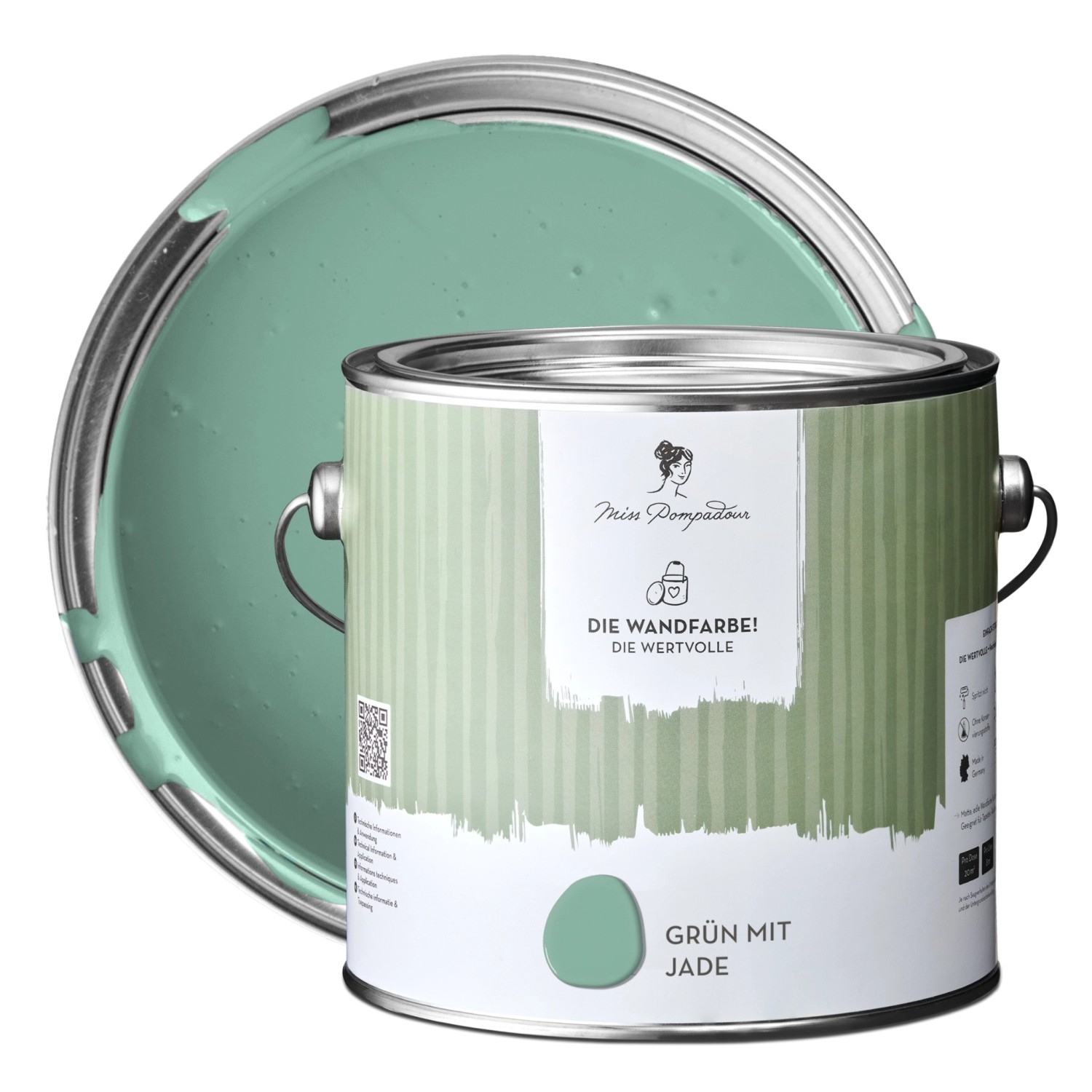 MissPompadour Extramatte Wandfarbe Grün mit Jade 2,5L Hochdeckend Spritzfrei