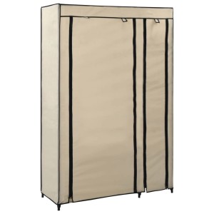Creme-farbener Faltschrank aus Stoff, 110x45x175 cm, ideal zur Aufbewahrung von Kleidung.