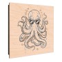 Schwarzer Schlüsselkasten aus Holz (30x30cm) mit Oktopus-Motiv und 50 Haken zur Schlüsselaufbewahrung.