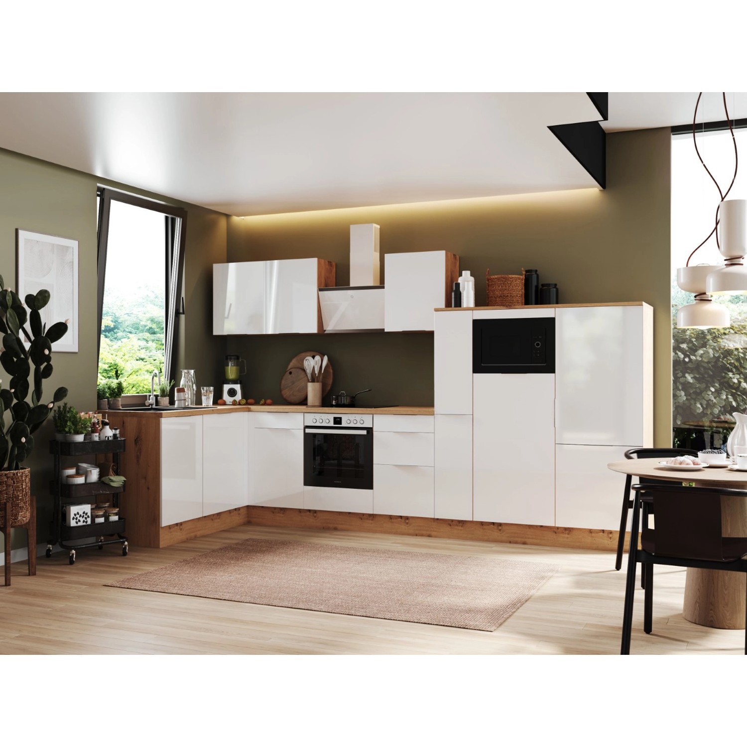 Respekta Selection Winkelküche/L-Küche Elisabeth RSL370AWH 370 cm Weiß-Artisan Eiche Nb.