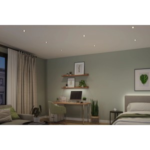 Paulmann LED-Einbaustrahler Salerno Chrom Matt in moderner Decke. Schwenkbare Leuchte für klares, neutralweißes Licht im Wohnbereich.