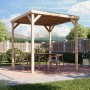 Karibu Pavillon Kvadrat aus Naturholz, 231x231x243 cm, mit Tisch und Stühlen im Garten.