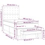 vidaXL Boxspringbett dunkelbraun (90x200 cm) mit Matratze und Bank. Maße sind eingezeichnet.