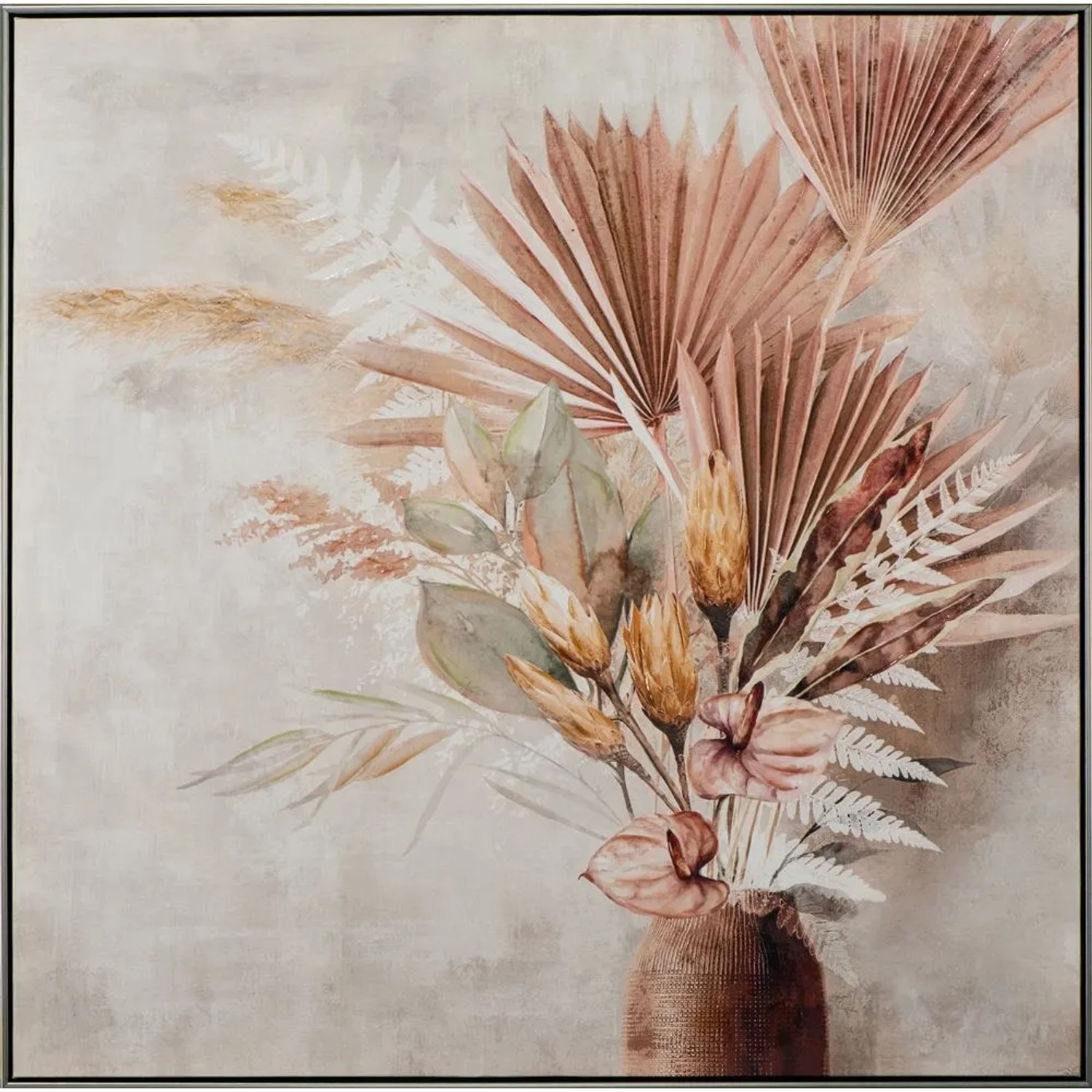 Art Universe Leinwandbild Palmblätter in Vase 102 x 102 cm