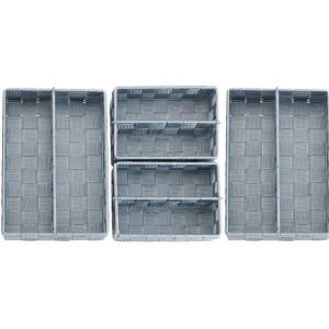 Wenko Organizer Adria Grau, 4er Set Aufbewahrungskörbe aus Kunststoffgeflecht, variabel einteilbar.
