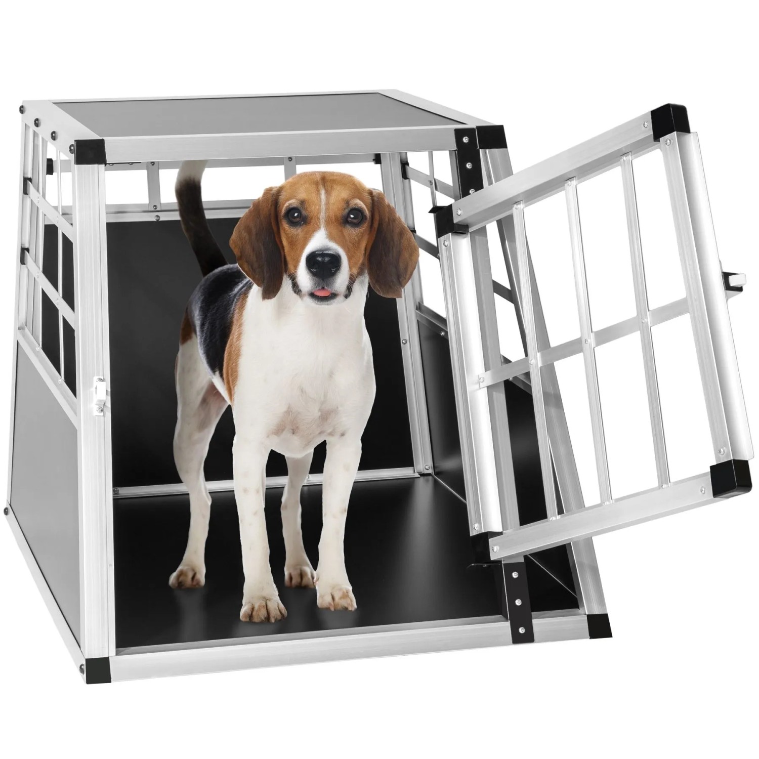 Tectake Hundetransportbox Single  Mit Gerader Rückwand Aus Aluminium  Robust und Pflegeleicht 54 x 69 x 50 cm 54 x 69 x 50 cm Schwarz