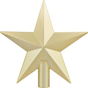 Glänzende goldene Stern-Baumspitze. Dekorativer Christbaumschmuck in klassischer Sternform.