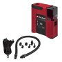 Einhell Akku-Kompressor Suppero 18/380: Roter Kompressor mit Zubehör wie Schlauch und Adaptern.