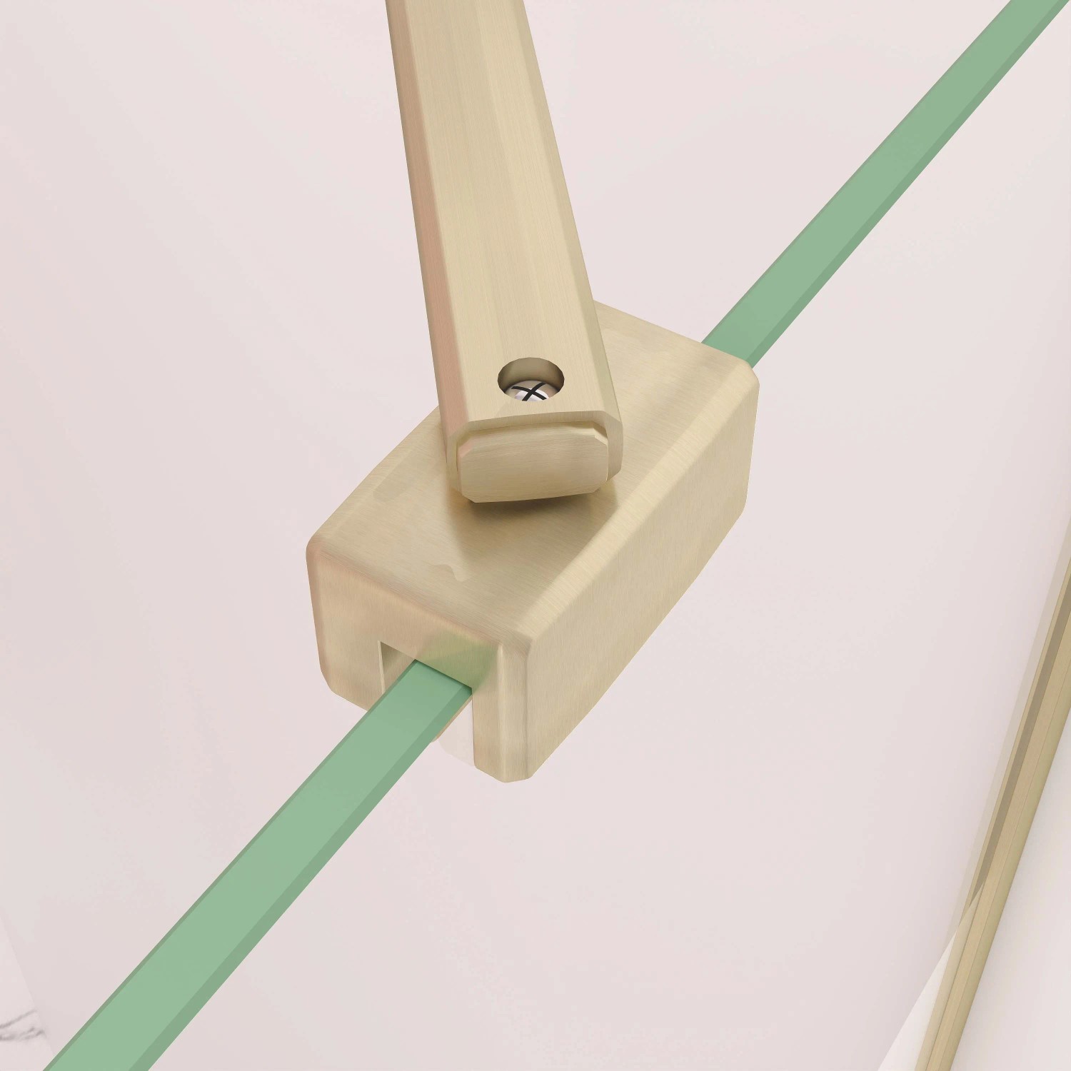 Detailaufnahme: Goldener Diagonalstabilisator der AICA Walk in Dusche mit 8mm ESG Glas.