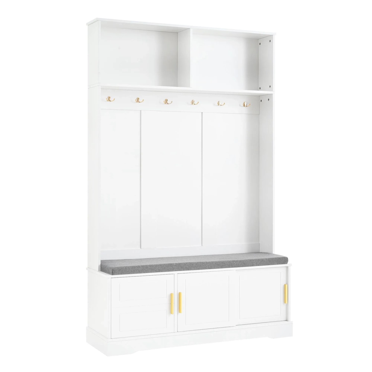 okwish Garderobenständer mit Schuhbank 6 Dreifach-Haken Flur 120x191x40cm Weiß