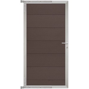 T&J Tor für Sichtschutzzaun Tjörn, 90x175 cm, Mokka/Silber. Tor mit Lamellenfüllung und silbernem Rahmen.