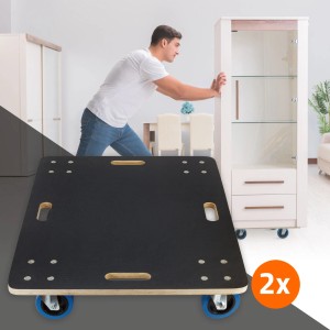 2er Set ECD Germany Transportroller 60x80 cm mit Rollbrett und blauen Rädern. Möbeltransport leicht gemacht.