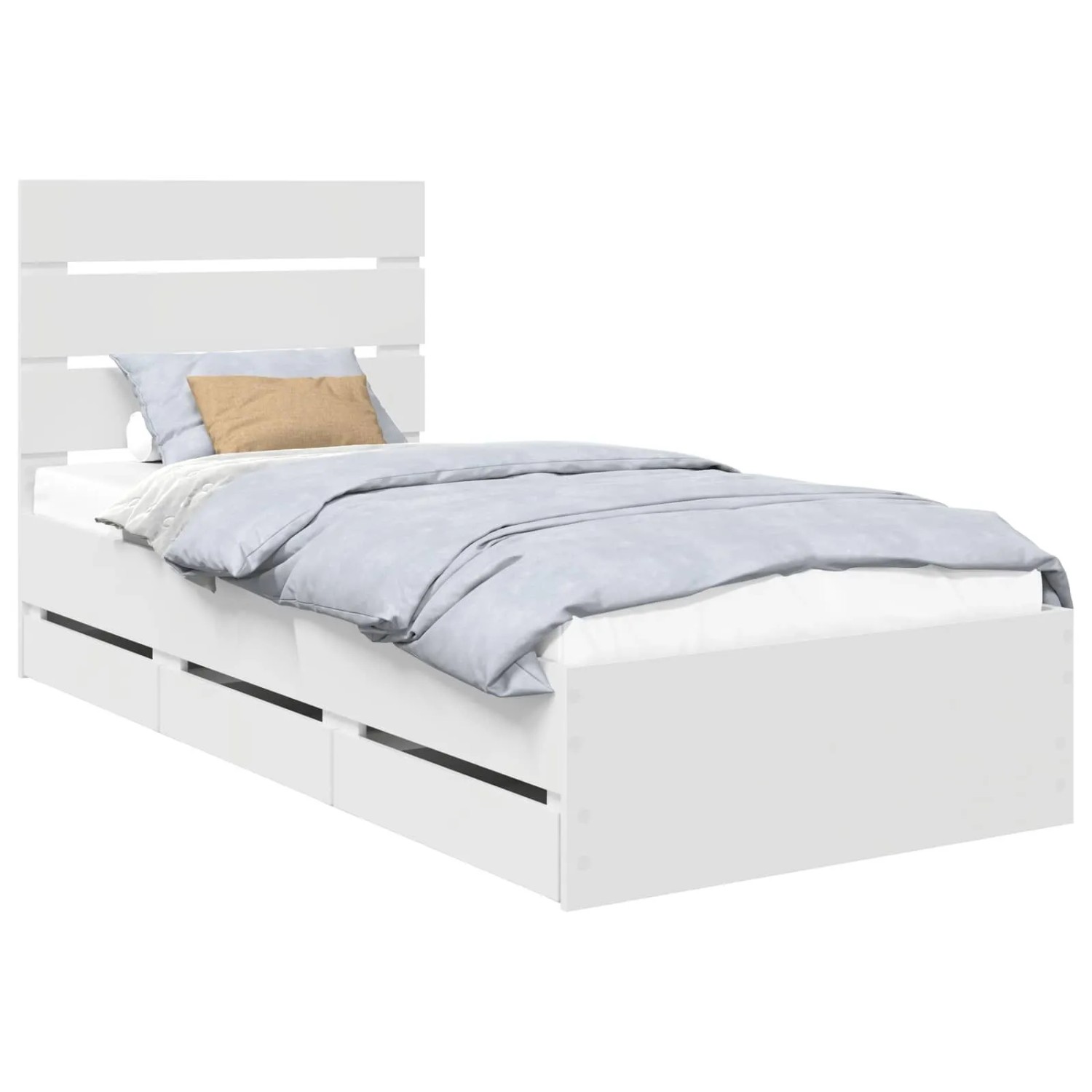 vidaXL Bettrahmen mit Schubladen Weiß 75 x 190 cm Ingenieurs Holz 3411868