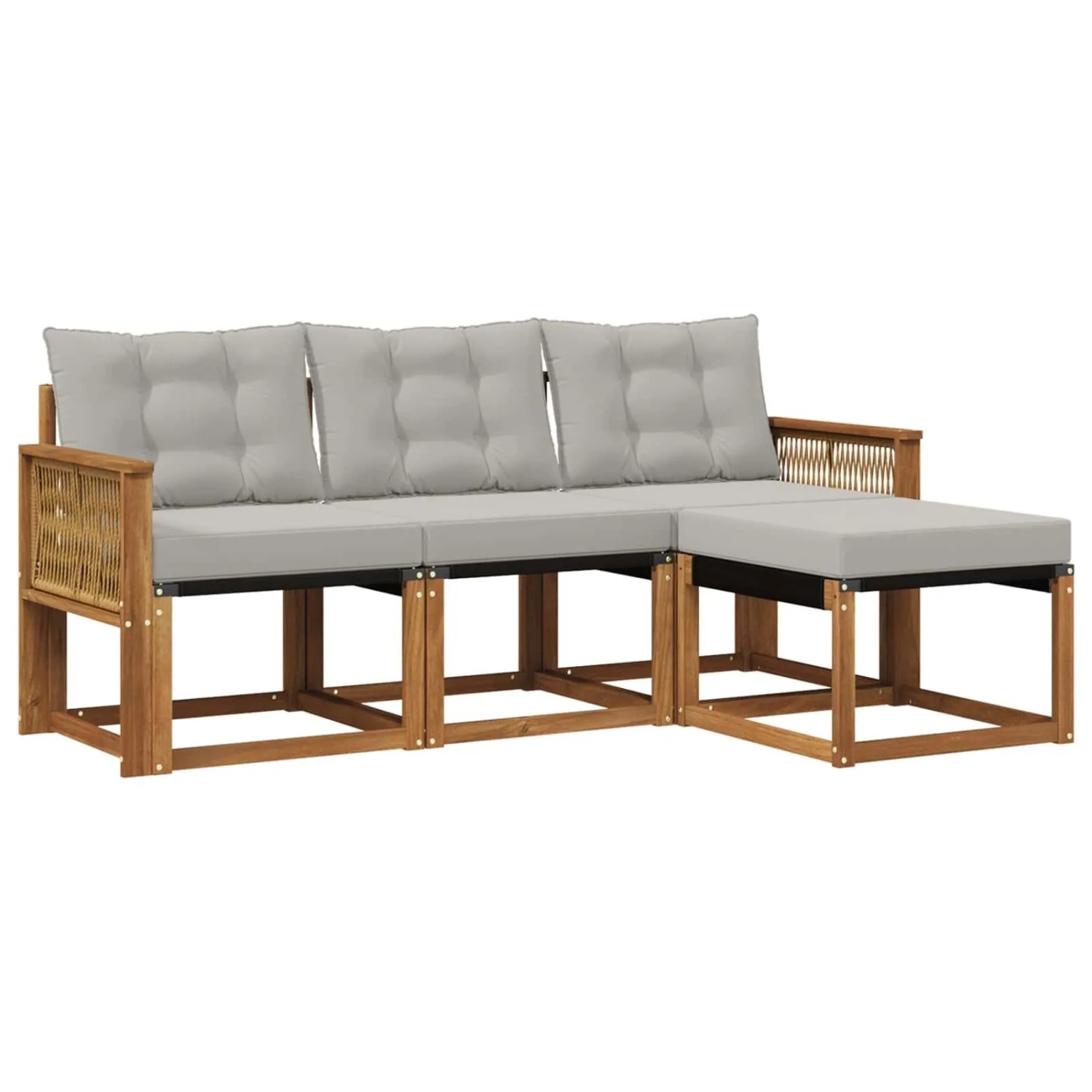 vidaXL Outdoor-Sofagarnitur mit Kissen 4 Stk Natur und Hellgrau 3381875