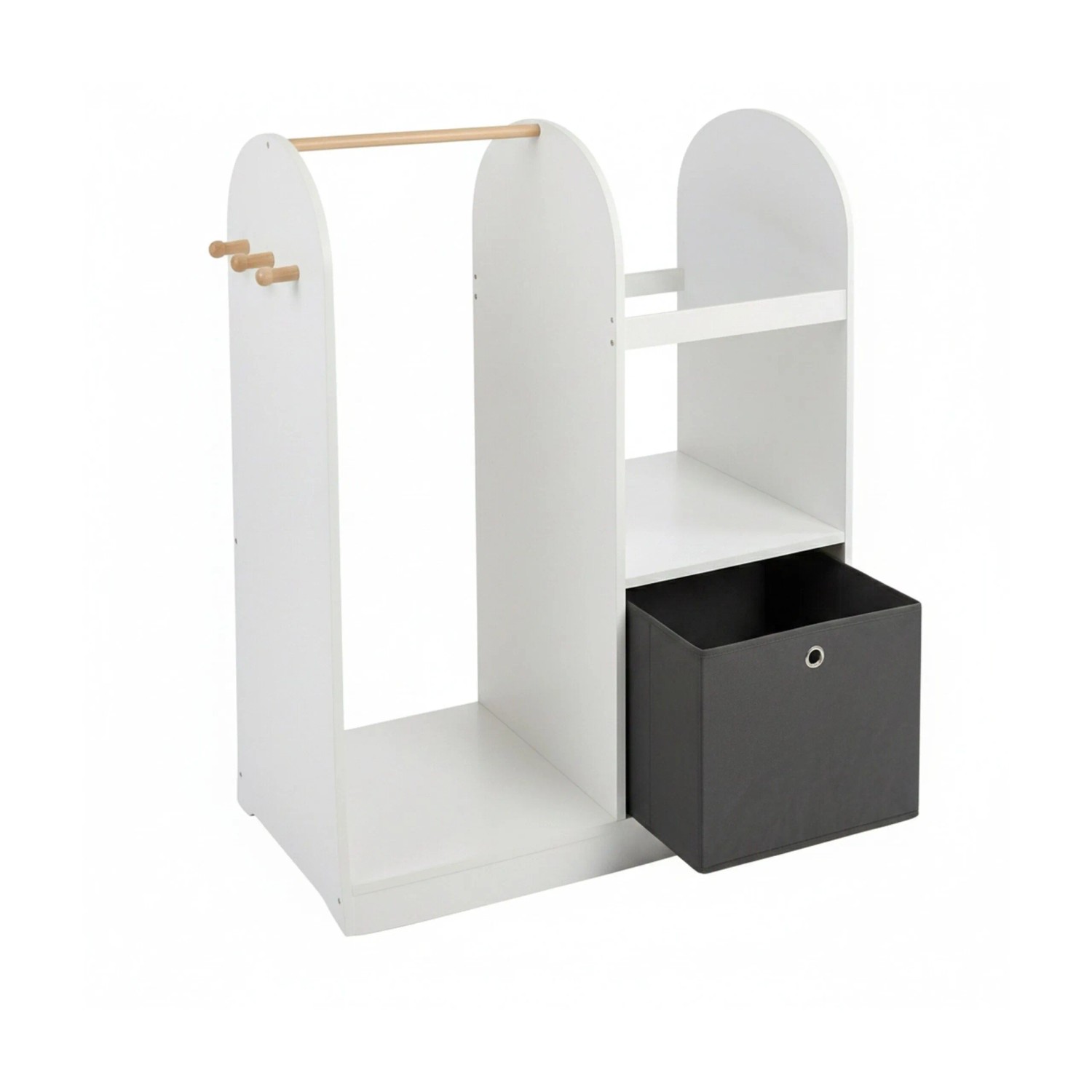 Relaxdays Kindergarderobe MDF Kiefernholz Vlies Weiß Schwarz mit Stoffbox 108 cm x 97 cm x 35 cm