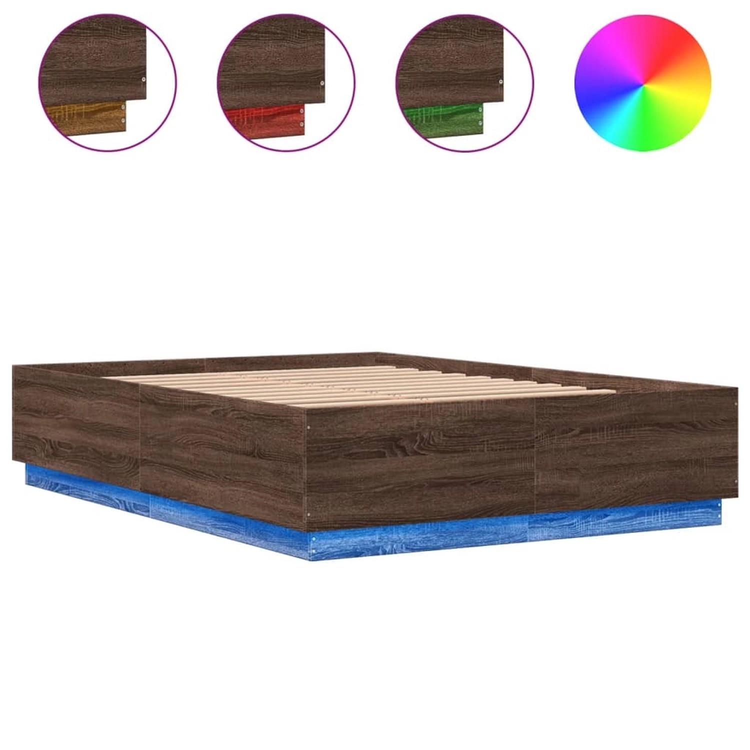vidaXL Bettgestell mit LED Braun Eichen-Optik 140x200 cm Holzwerkstoff 3209 günstig online kaufen