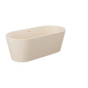 Moderne, freistehende Badewanne Luzeca in mattem Beige, oval geformt, 159 cm lang.