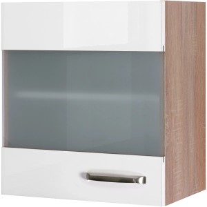Flex-Well Hängeschrank Valero, 50 cm, Hochglanz Weiß/Sonoma Eiche, mit Glastür.