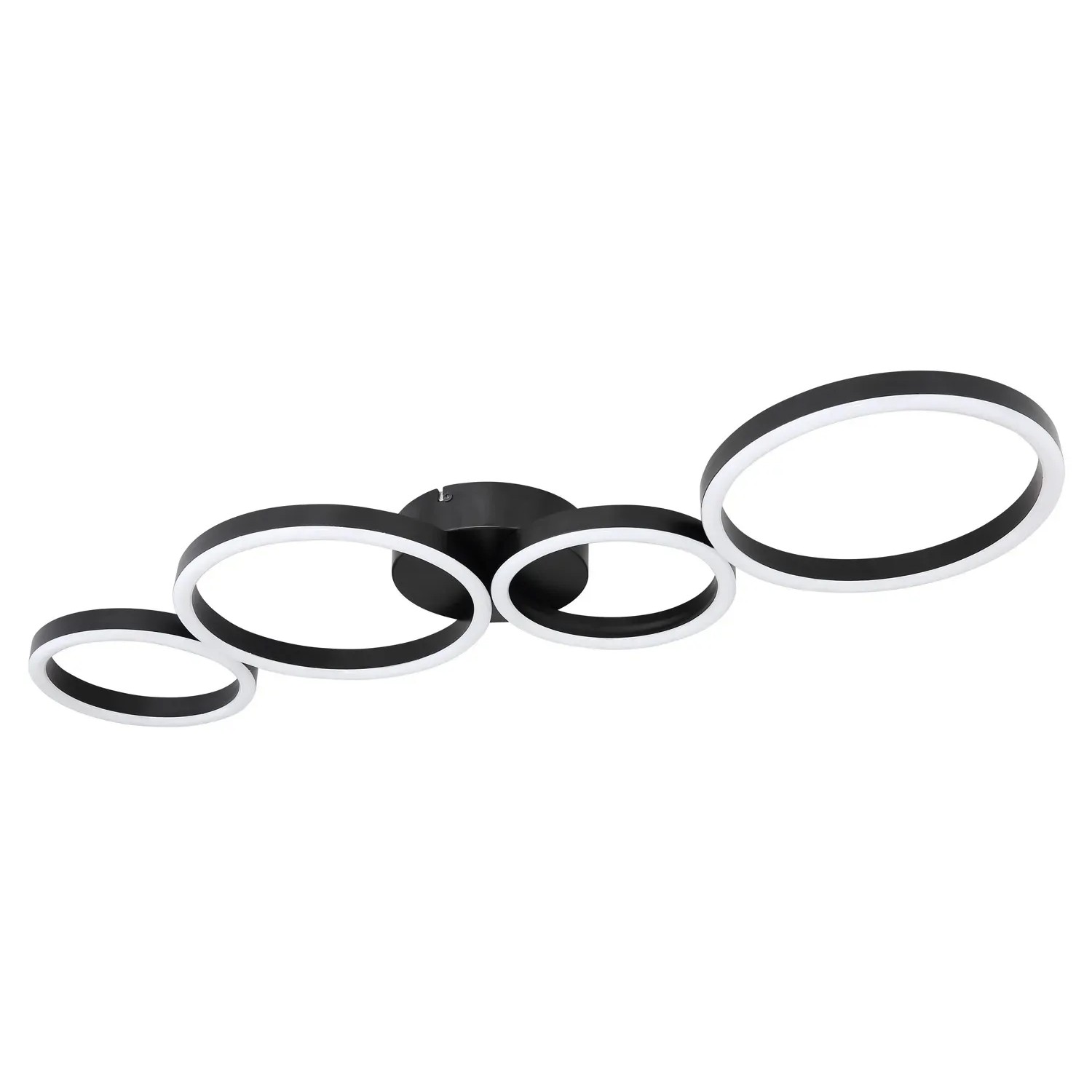 Moderne LED-Deckenleuchte Venosa von Globo, schwarz, mit vier Ringen. Energiesparende Beleuchtung für Ihr Zuhause.