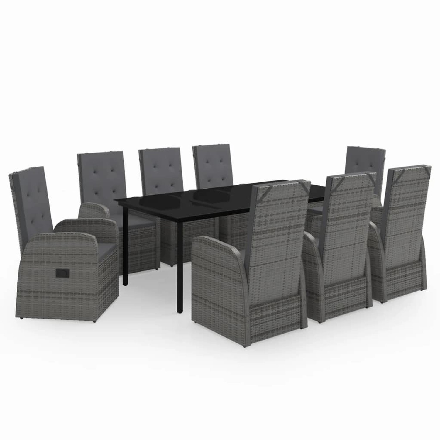 vidaXL 9-Tlg Garten-Essgruppe mit Auflagen Grau 3099478