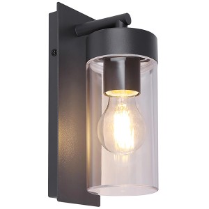 Globo Außenleuchte Vessa, anthrazitfarbene Wandleuchte mit klarem Kunststoffzylinder.