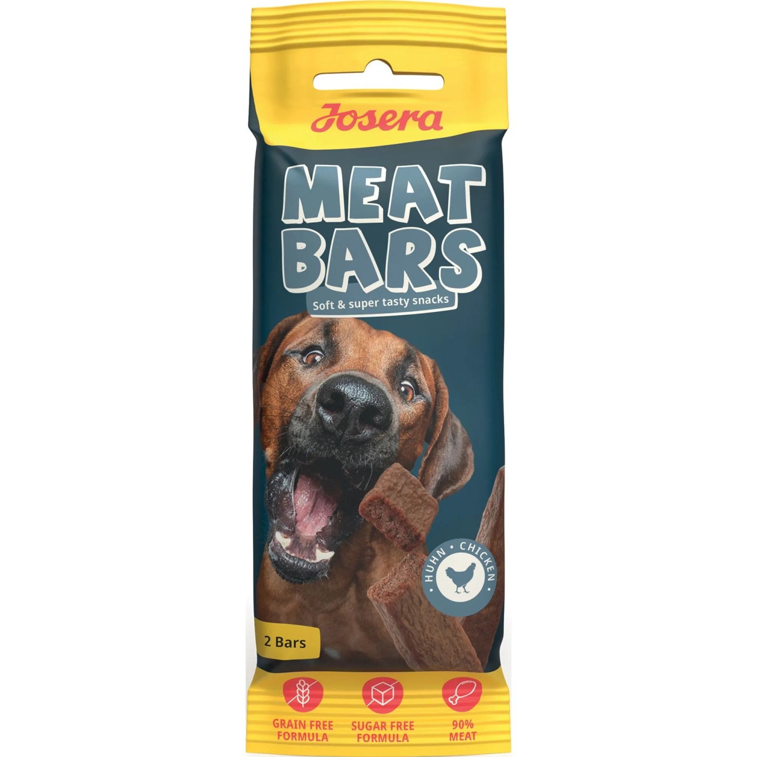 Josera Meat Bars Chicken, Hunde-Ergänzungsfutter im 40g-Pack mit Hund und Fleischriegel.
