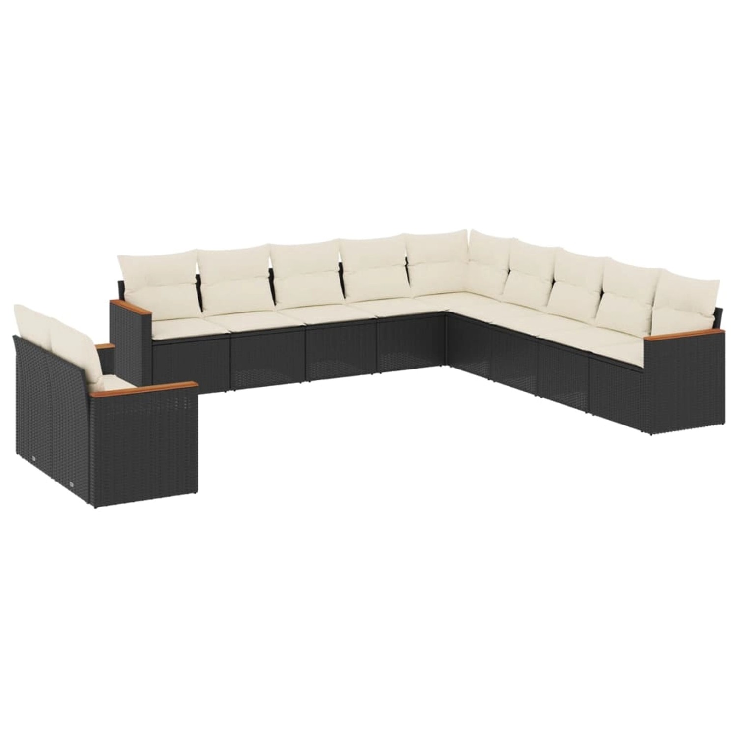 vidaXL 11-Tlg Garten-Sofagarnitur mit Kissen Schwarz Poly Rattan 3258528