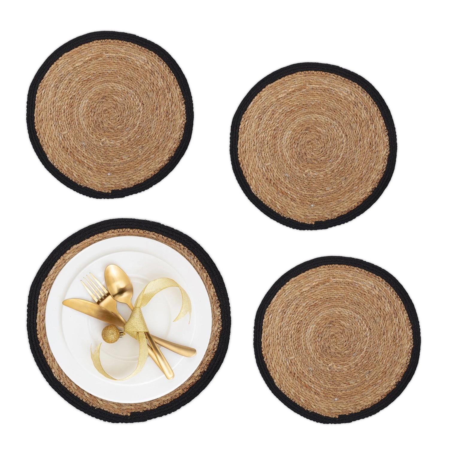 Relaxdays Tischset Wasserhyazinthe Natur Schwarz 4er Set 0,5 cm x 37 cm